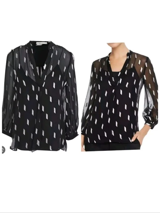 ALICE + OLIVIA SHEILA SHEER BLOUSE BLACK TOP SIZE XS - Picture 5 of 11